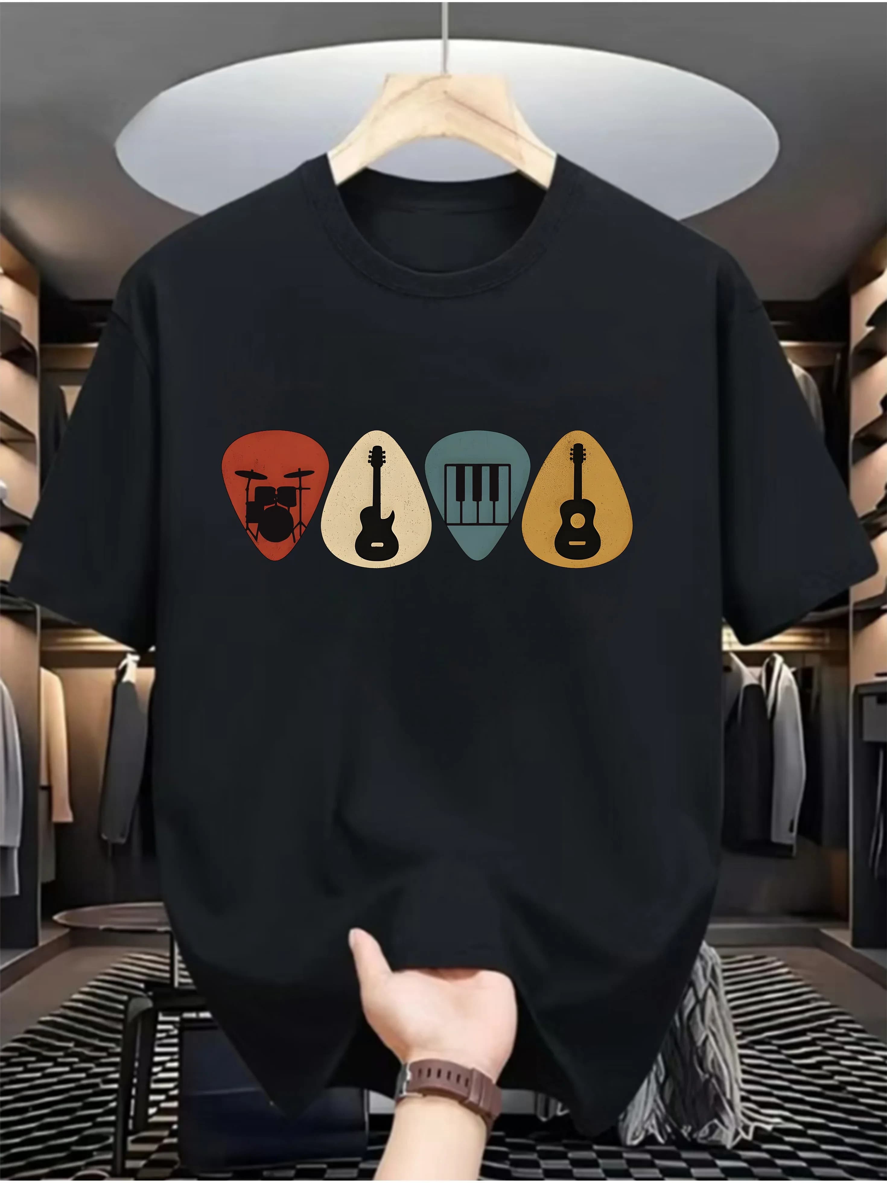 2026 Vintage Music Lover T Shirt Retro Guitar Picks Graphic Tee Drum Piano Guitar Musician Gift Summer Short Sleeve Unisex Tops