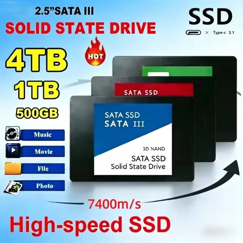 Disco a stato solido SSD ad alta velocità da 4 TB, 1 TB, 2 TB, disco rigido interno HDD SATA3 da 2,5 pollici per laptop, microcomputer, desktop