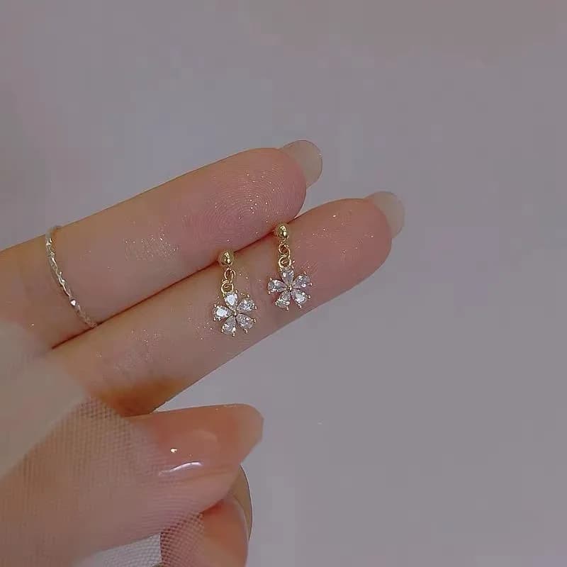 Vero argento sterling 925 18 carati oro zircone fiori mini orecchini per le donne festa classica gioielleria raffinata accessori per piante