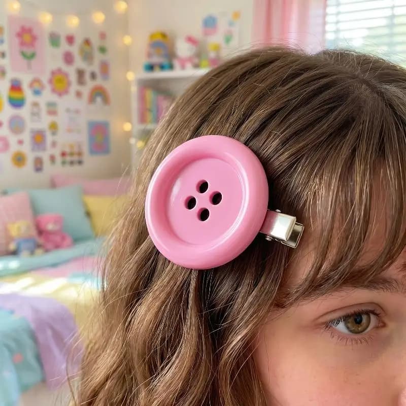 Y2K Styles Button Hair Clips Cute Girls Hair Clip 6cm Plastic Button Barettes Clips Party Hair Subcultural Decoration
