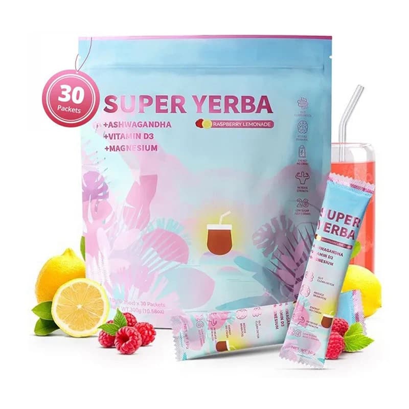 Super Yerba Aswagandha Magnesium Vitamin D Drink Energy Boost - Clean Energy, Brain Fog Buster and supplement for intestinal health