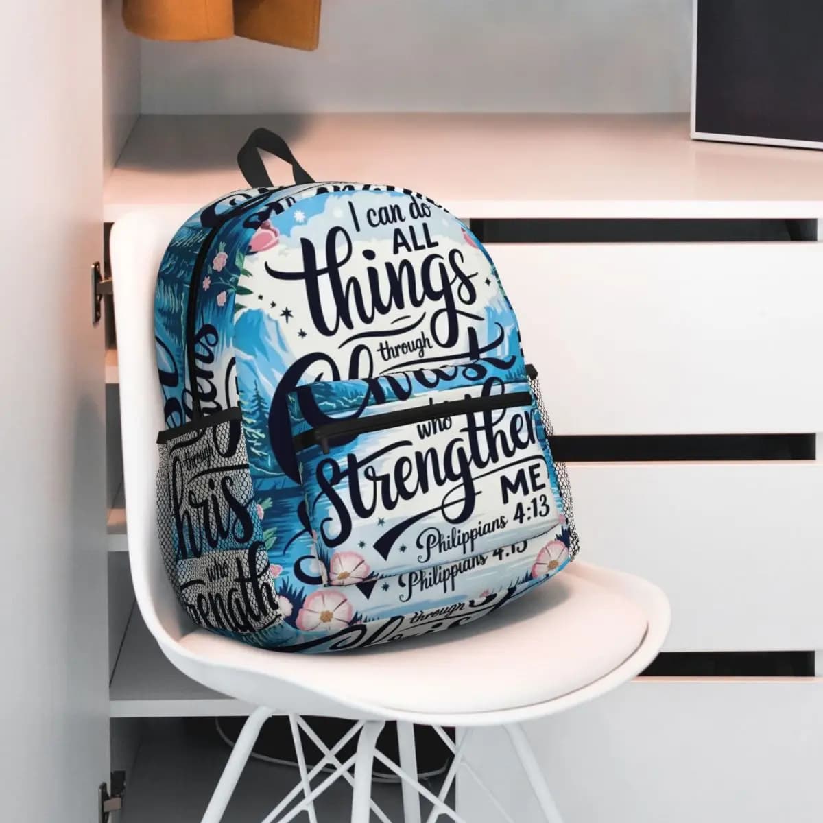 Christian With Philippians 4 13 Bible Verse Floral Starry Night Backpack Student BookBag School Bag Shoulder Bags for Men Women