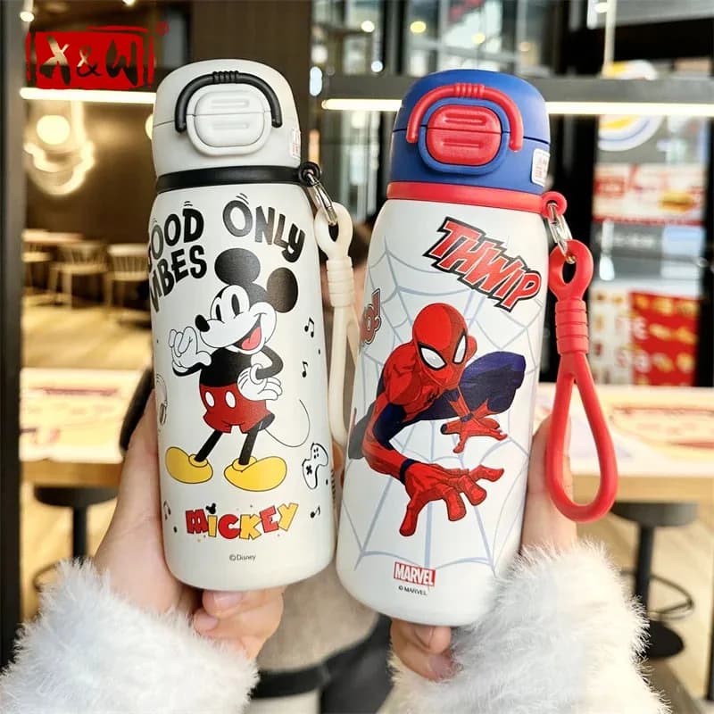 X&W Disney Stainless Steel Children's Insulated Water Bottle Insulated Straw Cup Leak Proof Outdoor Sports Camping Water Bottle