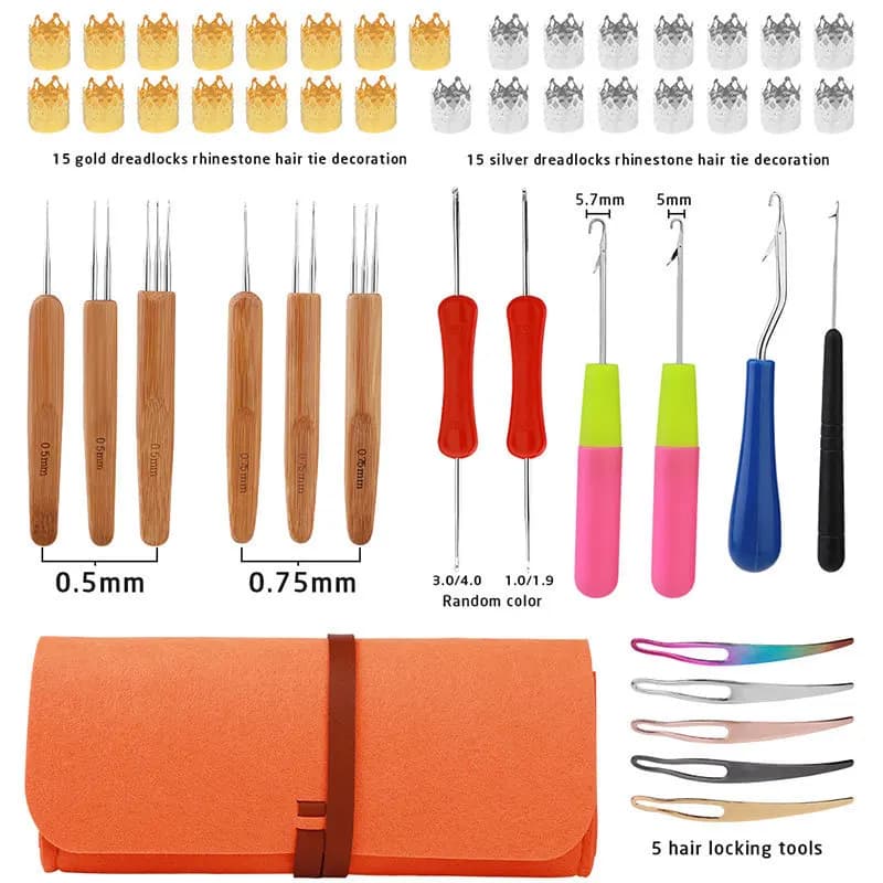 Complete Dreadlock Crochet Needle Kit Bamboo Handle Dread Maintenance Tools with Accessories