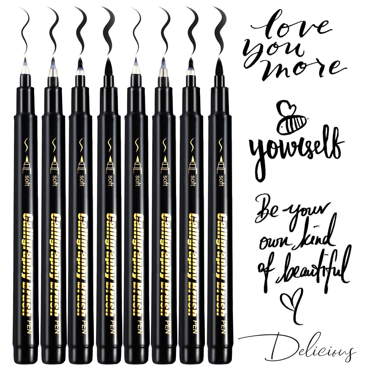 4 Pcs Black Hand Lettering Calligraphy Pen Set Drawing Writing Learning Fine Brush Markers Art Supplies Manga Pen Brush Chinese
