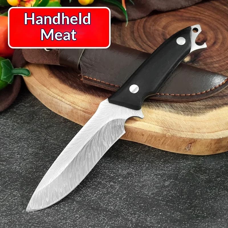 Damascus bone knife with wood handle - Premium tool for cutting Vegetables and Meat, Includes Protective Sheet