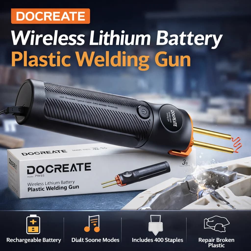 Saldatrice a pistola per plastica senza fili Docreate-831, riscaldamento rapido in 3 secondi, batteria al litio da 4000 mAh, temperatura regolabile per la saldatura della plastica