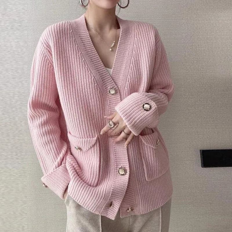 Moda autunno inverno bottone tinta unita maglione lavorato a maglia donna cardigan a maniche lunghe sciolto elegante abbigliamento coreano 28347