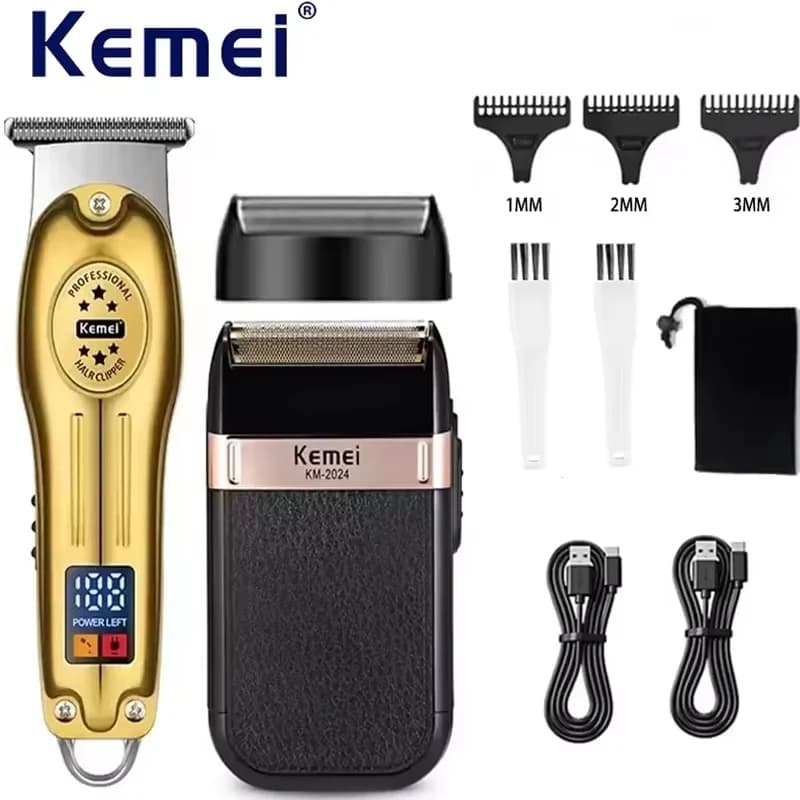Kemei KM-678 KM-2024 Tagliacapelli Elettrico Professionale, Regolabarba Ricaricabile, Rasoio da Uomo, Kit Trimmer per Capelli