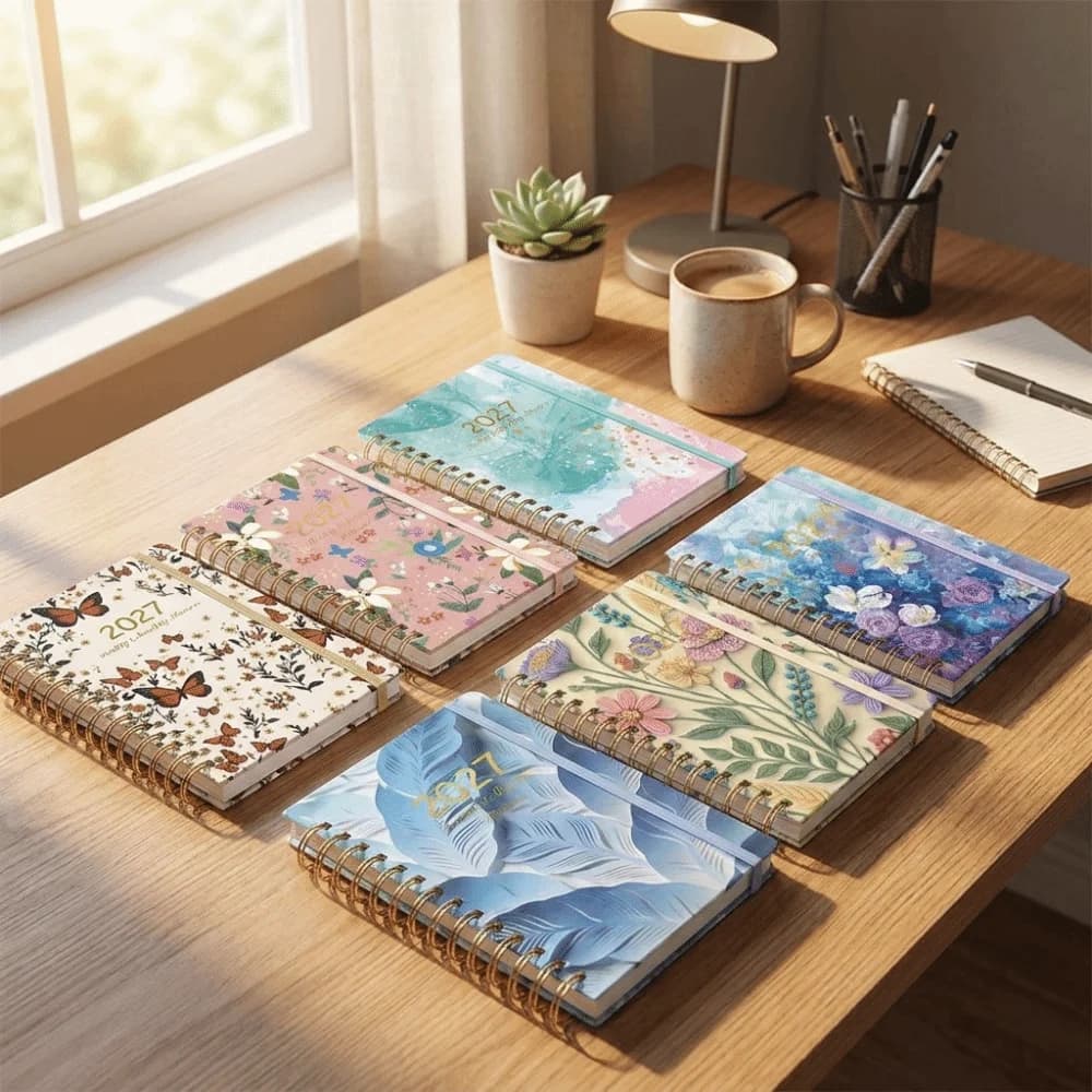 A5 2027 Planner Notebook Spiral Bound Floral Pattern Floral Spiral Notebook Portable Weekly & Monthly Planner A5 Agenda Book