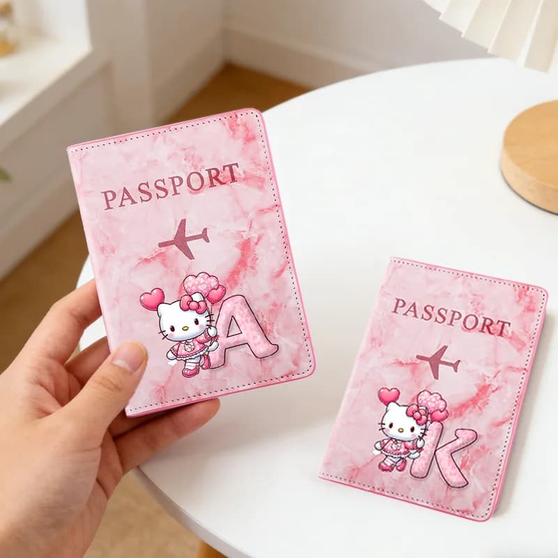 2026 Hello Kitty Passport Covers Women Ultra-thin Document Holder Kawaii Letter A-Z Travel Passport Holder ID Card Covers Gift
