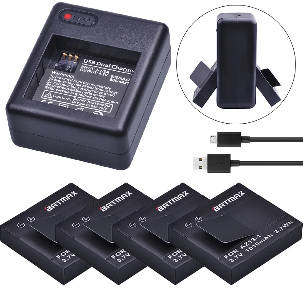 Lithium ion battery Batmax AZ13-1 AZ13 1010mAh + USB double charger for action cam Xiaomi Yi AZ13-1