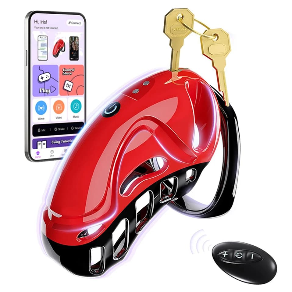 Gabbia di Castità Intelligente Controllata da App, 10 Modalità di Vibrazione, Gabbia per Pene Confortevole, Design Traspirante con Ampio Foro per la Pipìa, per Uomini