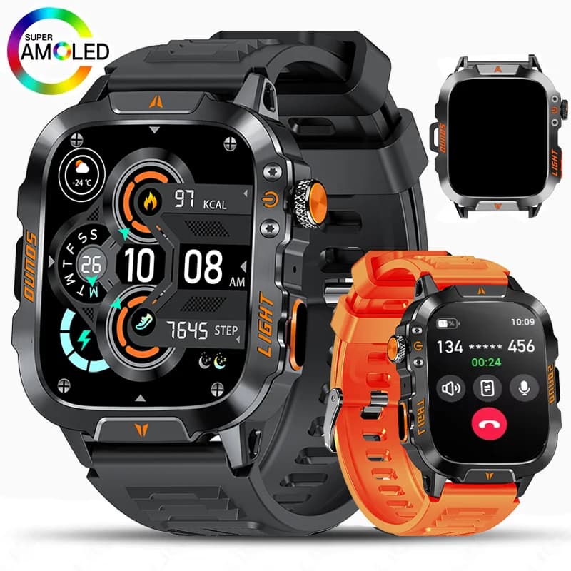 2025 AMOLED Watch Smart Men Call Bluetooth LED Flashlight 420mAh Large Battery Health Monitor Watch Outdoor Sports Smartwatch