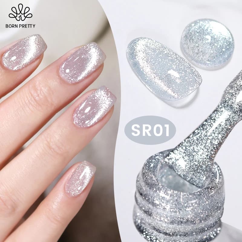 BORN PRETTY Smalto per unghie gel magnetico riflettente argento gatto 10ml Varnis semipermanente Super Sparkle Splendido manicure per nail art
