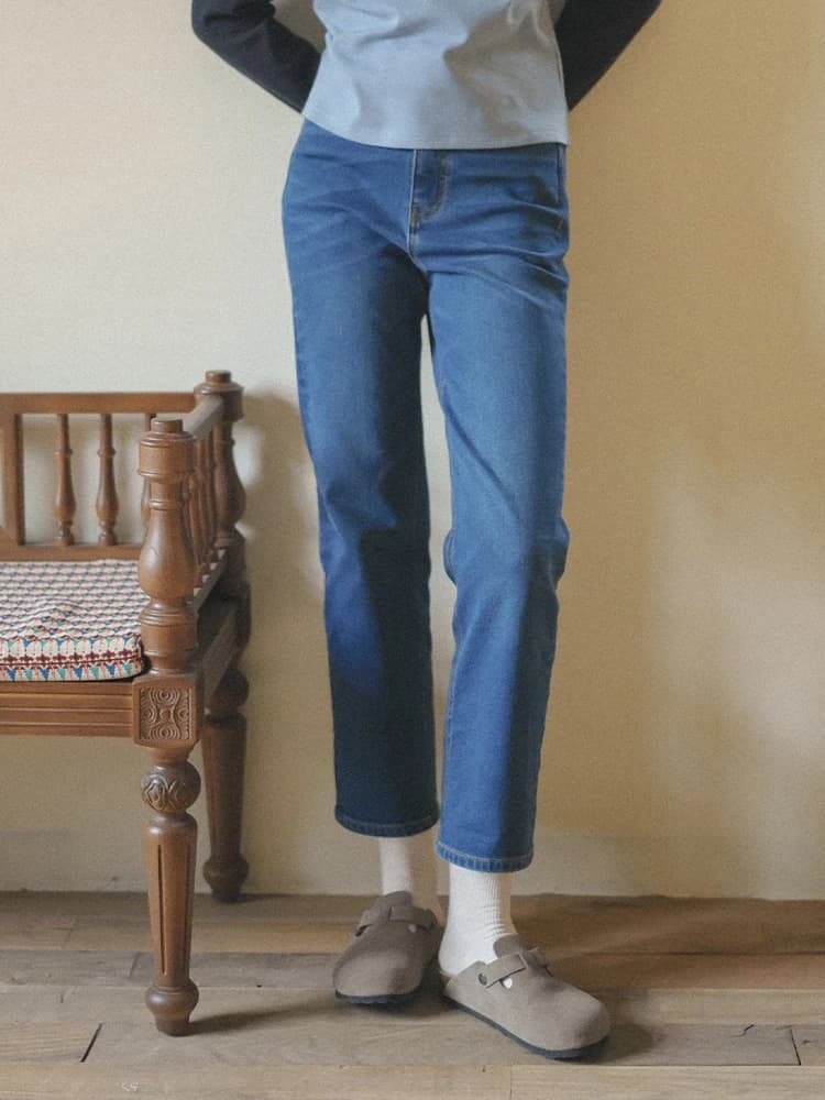Jeans Termici a Vita Alta da Donna MarchNoon, Foderati in Pile, Gamba Dritta, Elasticizzati, Blu, in Cotone con Cerniera