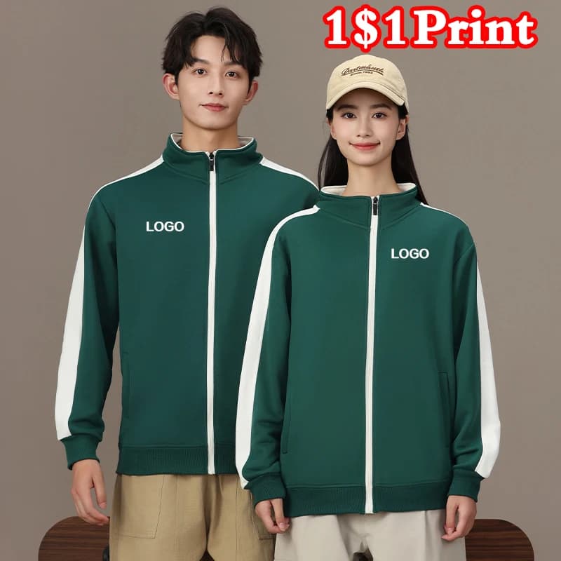 Cardigan with Hinge and Collection, Printed Custom Logo Felt, Contrast Jacket for Men and Women, Work Uniforms with Embroidery