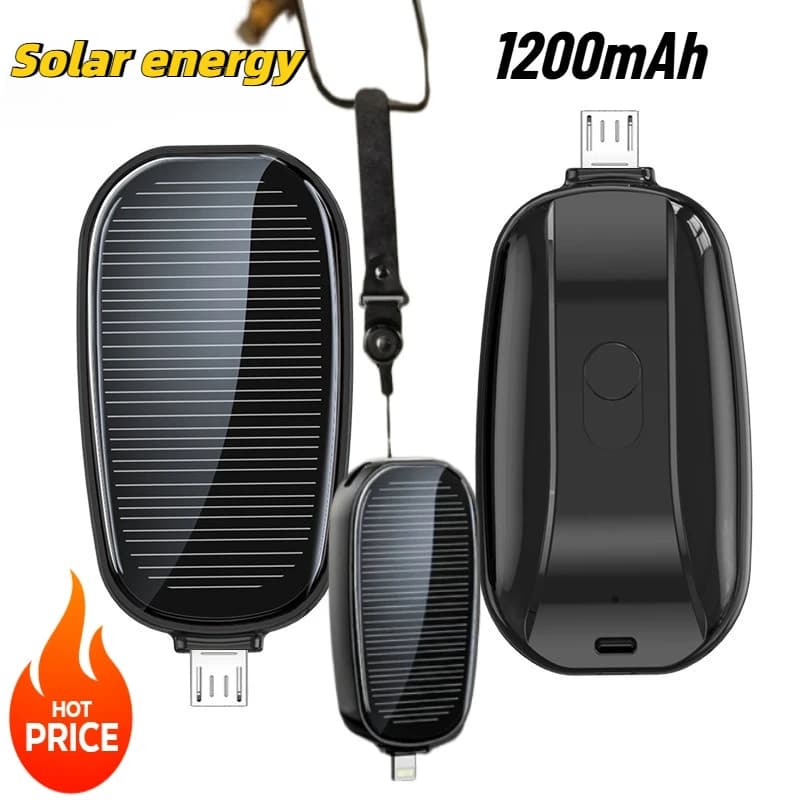 Mini power bank solare da 1200mAh, portachiavi, caricabatterie portatile per esterni, campeggio, batteria esterna a ricarica rapida per dispositivi Xiaomi.