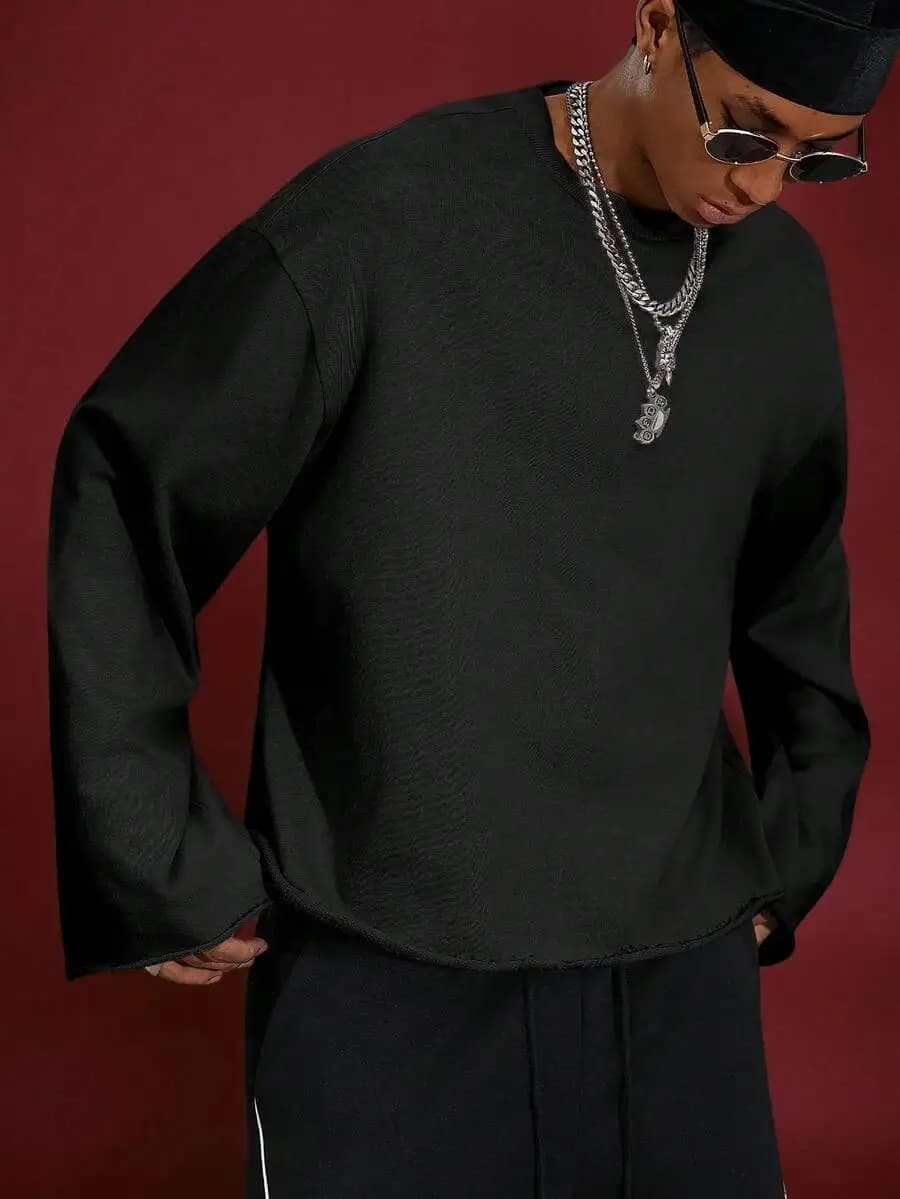 T-shirt casual da uomo a maniche lunghe in cotone tinta unita per l'uso quotidiano autunnale