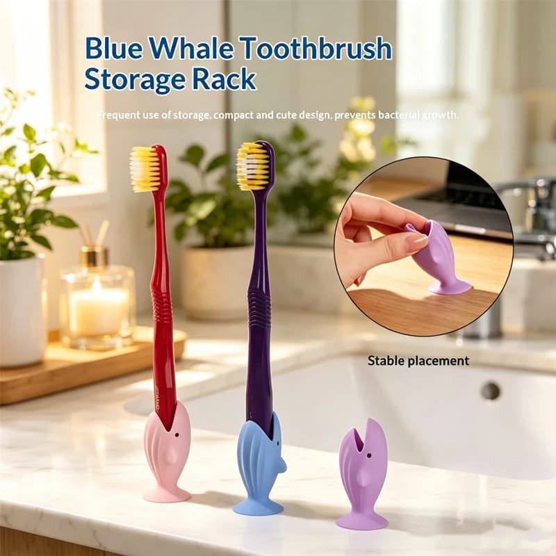 Cute Whale Toothbrush Holder Silicone, Non-Slip Suction Base for Kids Bathroom, Daily Use Toothbrush Stand for Children Toddlers