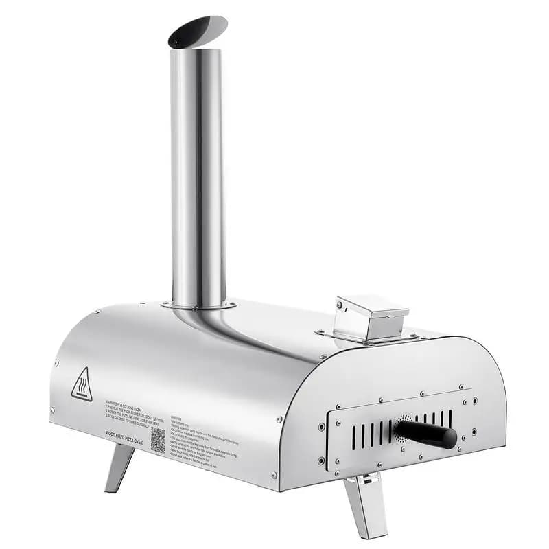 Pellet Pizza Roaster 12" For Backyard Camping Picnic, Built-in Thermometer Pizza-Stone Pizza-Maker, Carry Bag Shovel Silver Wood Fired Portable Outdoor Cooking Equipment