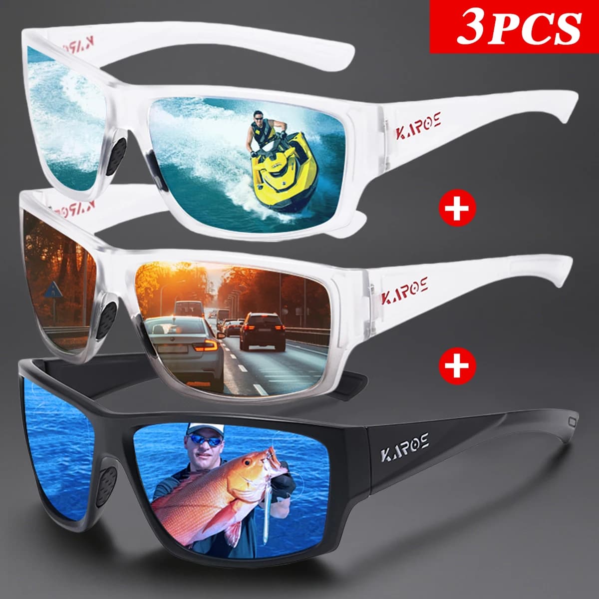 3 pz/set Karos Occhiali Da Sole Polarizzati Protezione UV400 Occhiali Classici Uomo Donna Sport All'aria Aperta Pesca Guida Occhiali Da Montagna