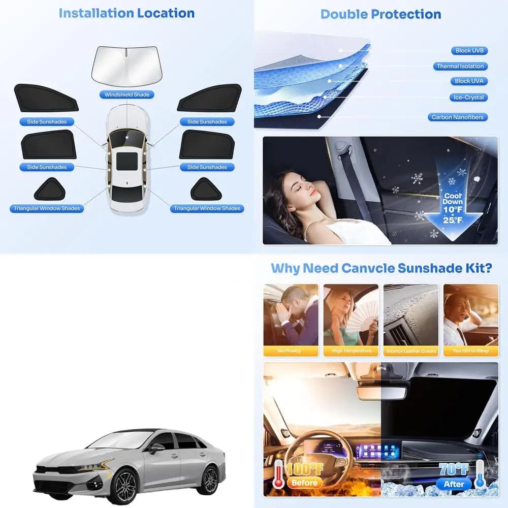 Set parasole nero da 7 pezzi per Kia K4 2025-2026: coperture per parabrezza, finestrino laterale e posteriore per la privacy e il raffreddamento