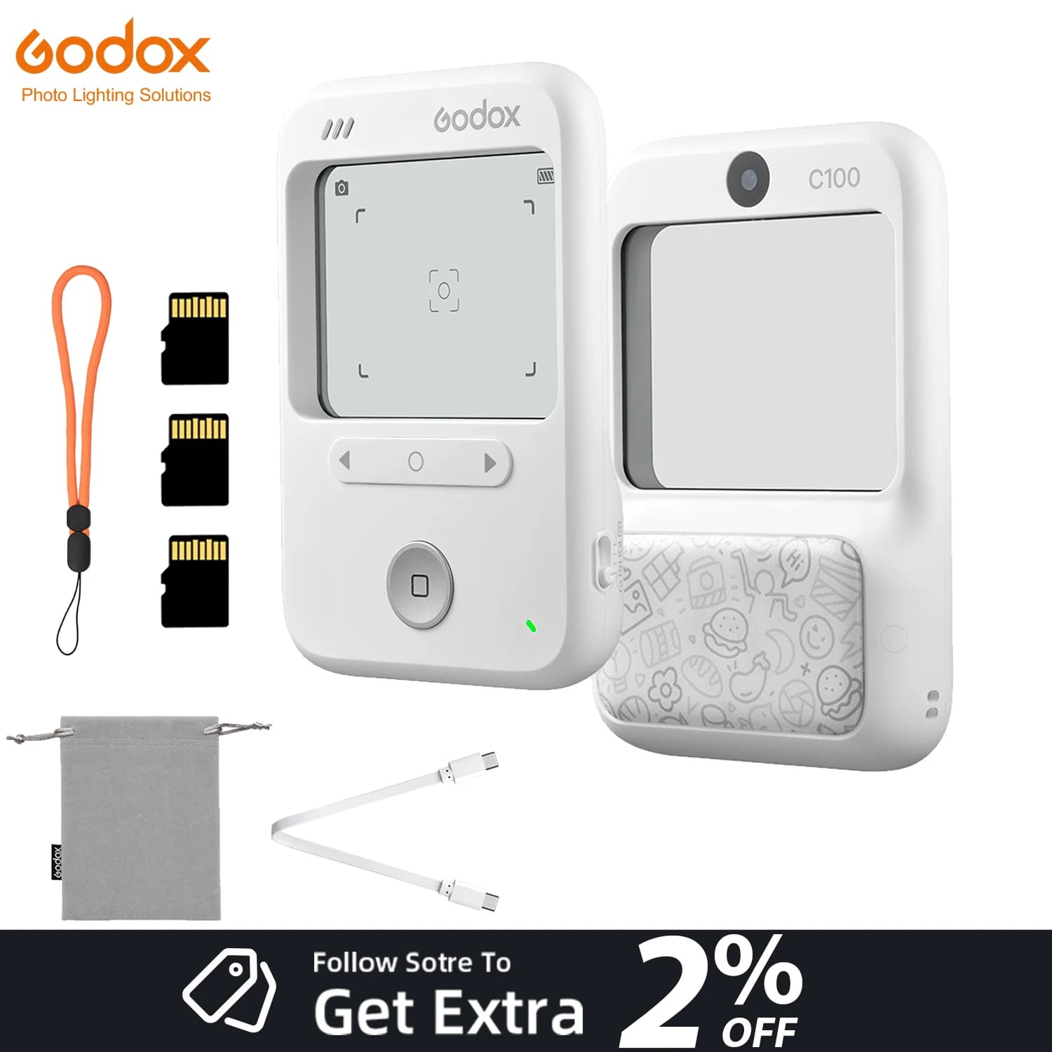 Godox C100 Viewfinder Camera Mini CCD Transparent Pocket Cam Film Light Meter with TF-Card 4G/8G/32G for Vlogging Video Gift