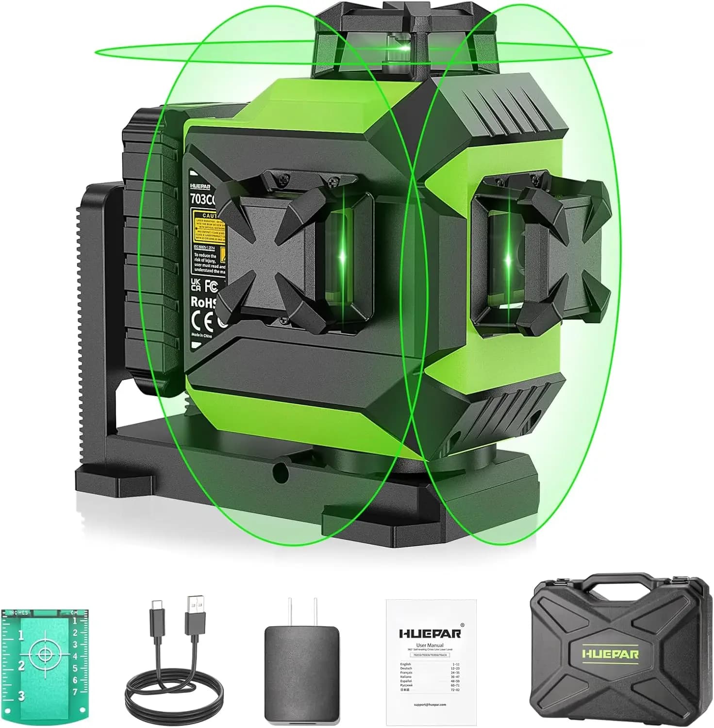 Livella Laser Verde 3D Autolivellante a 12 Linee con Staffa Magnetica e Batteria Ricaricabile per Piastrellatura Pavimenti