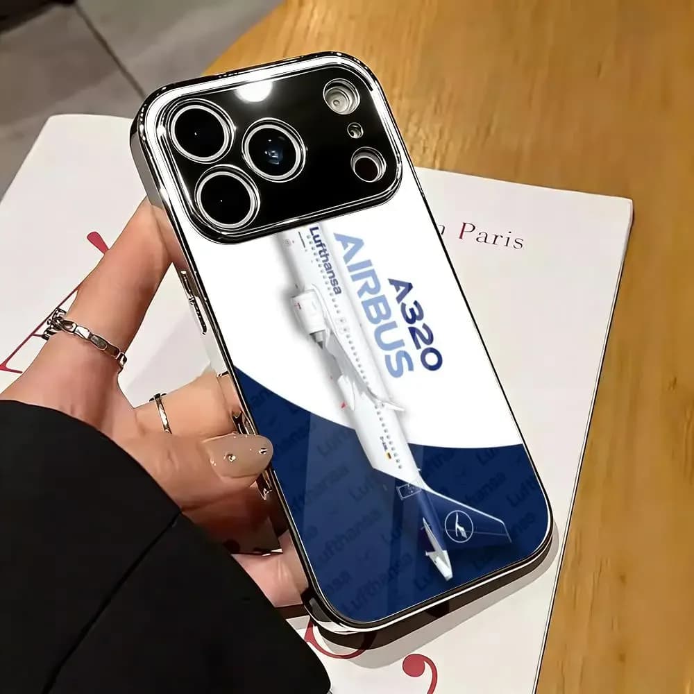 A-Airbus Logo Phone Case For iPhone 17 16 15 14 13 12 Pro Max Electroplated Metal Bumper Case