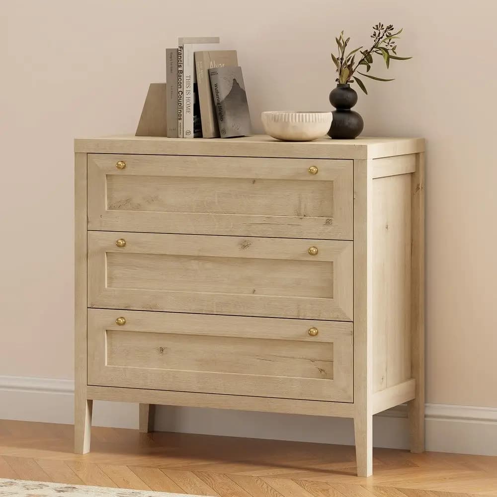 Cassettiera per Camera da Letto, Organizzatore Armadio Stile Rustico con Maniglie Dorate, Comodino in Legno per Soggiorno