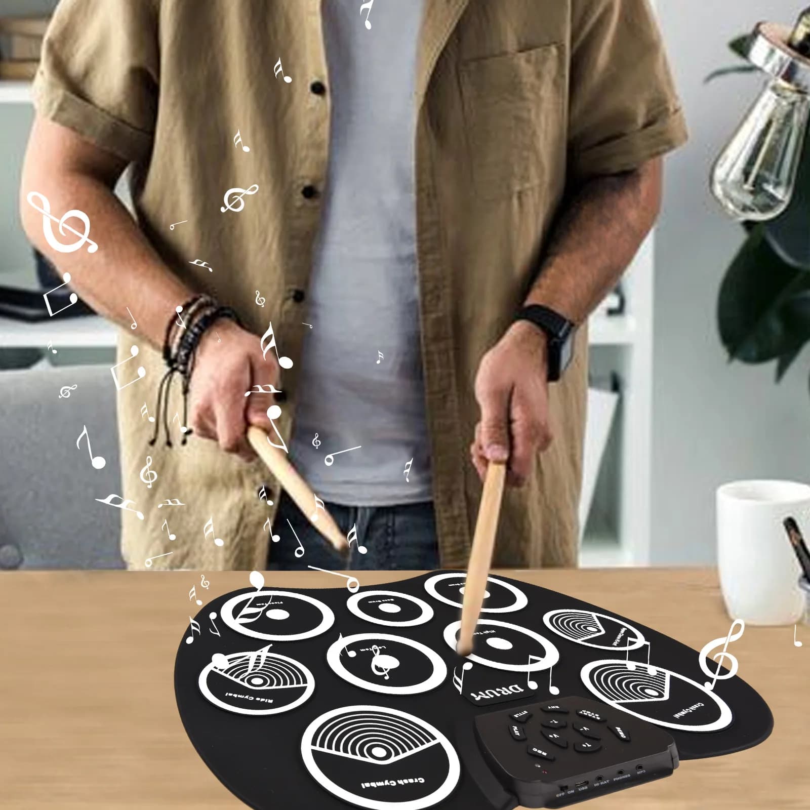 Set di batteria elettronica Set di batteria a mano 9 pad Interfaccia MIDI Supporta giochi DTX senza altoparlante Pad per pratica di compleanno per le vacanze