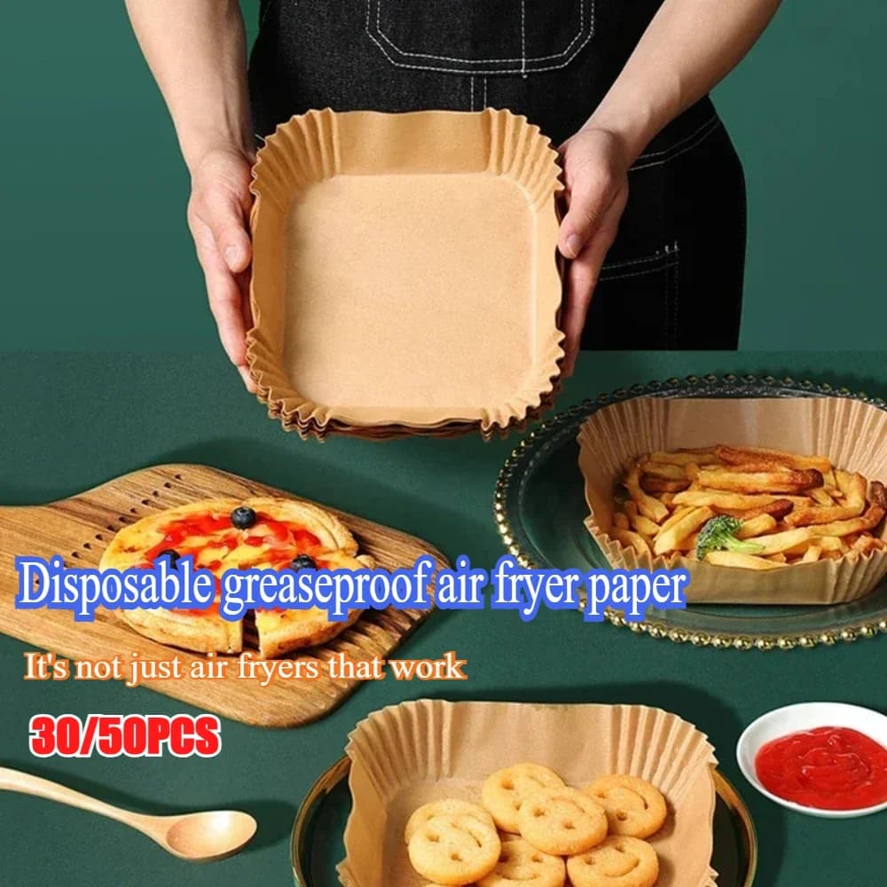 Tappetino da forno antiaderente 30/50 pezzi Carte Airfryer per cucina Airfryer Carta da cucina per friggitrice ad aria Accessori per la cottura di torte Forniture
