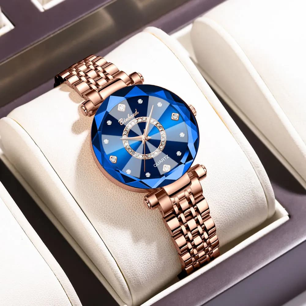Women's Light Brand Luxury Heart Ocean Sky Starry Sparkling Glass Multi Edge Quartz Watches Women's Fashion Stainless Steel