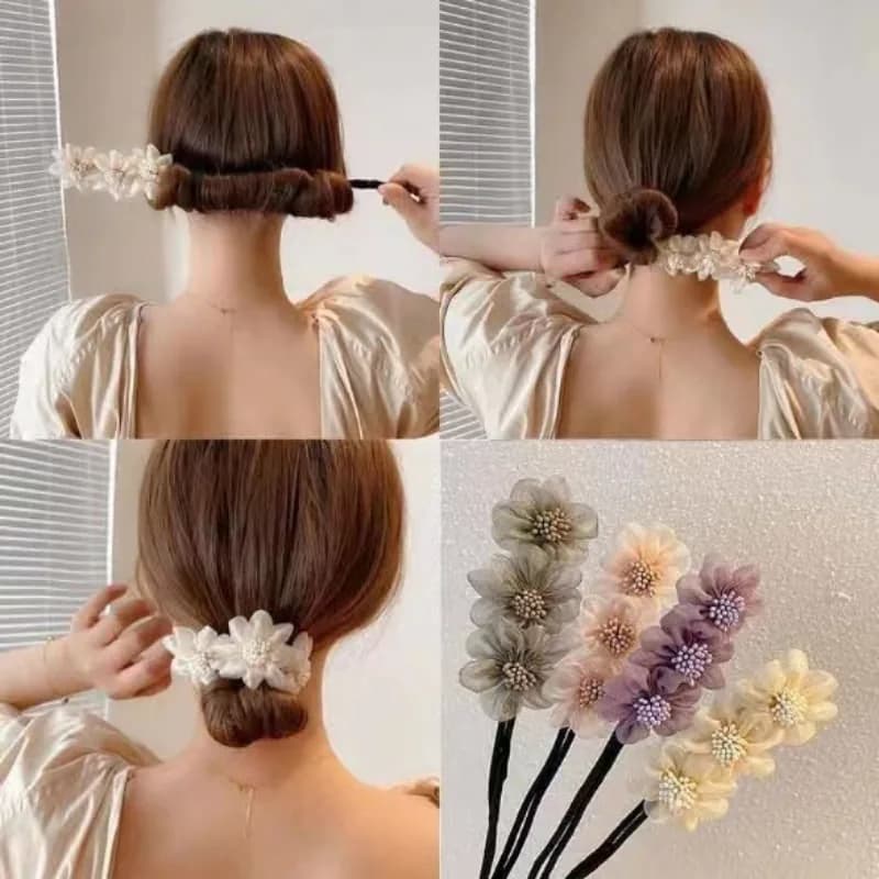 New Hair Accessory for Women: Flower Bun Hair Clip Lazy Girl's Hairstyle: Pearl-Adorned Korean-Style Hair Accessory