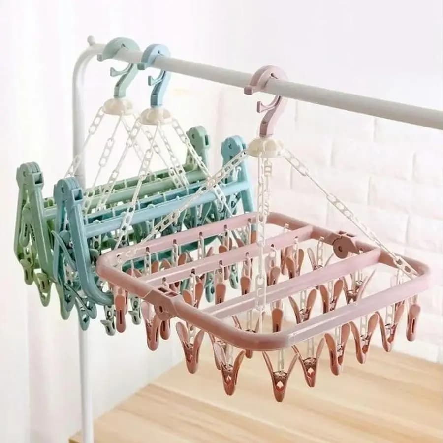 1 Pcs 32 Clips Foldable Clothes Hanger Windproof Multi-function Drying Rack Socks Underwear Baby Clothes Laundry Storage Hanger
