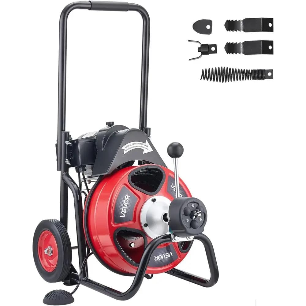 Macchina per la pulizia degli scarichi 100 T x 1/2 pollice, con spirale a coclea su ruote, portatile, con 4 frese e alimentazione ad aria