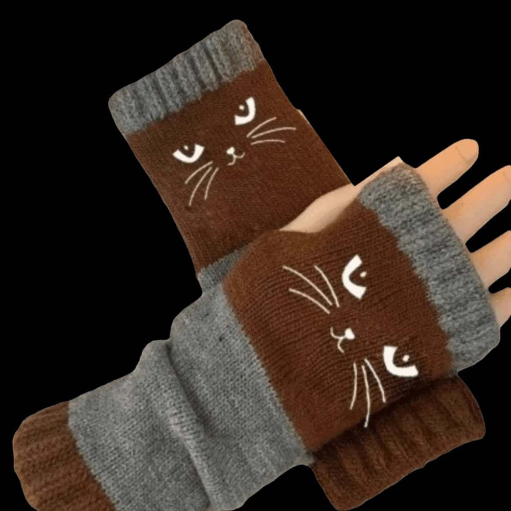 Cute Thickened Knitted Fingerless Gloves Soft Thick Half Finger Gloves Striped Color Block Cat Embroidery Gloves Office Typing