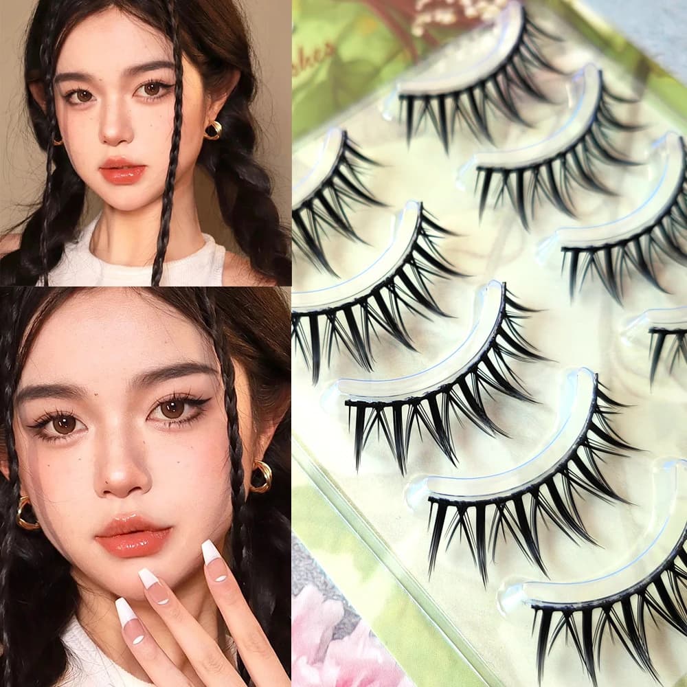 Manga Lashes 5 paia di ciglia 3D Natural False Lashes Fluffy Soft Cross Wispy Natural Eyelash Extension Makeup Cosmetics Tools