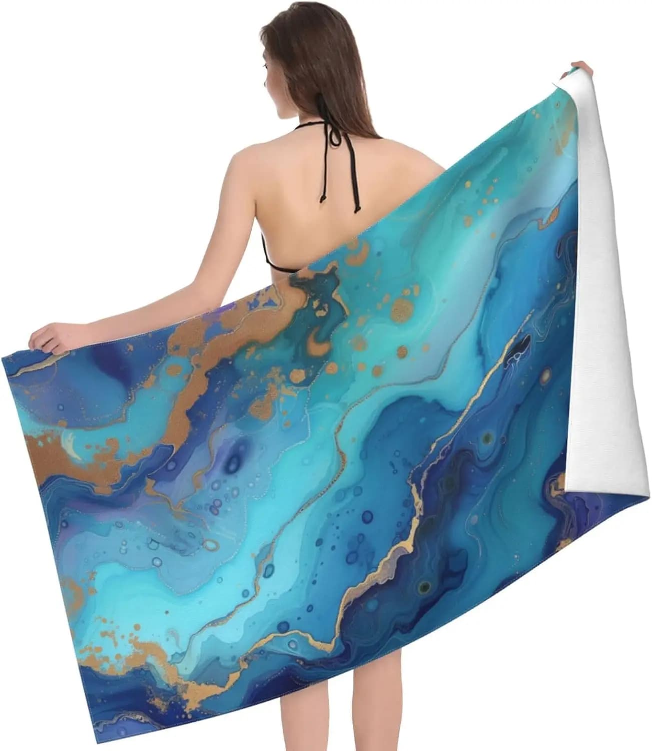 Telo Mare Blu con Stampa Marmo in Microfibra Anti-Sabbia per Adulti e Bambini, Asciugatura Rapida, Ultra Assorbente, Super Morbido per Piscina, Viaggi e Nuoto