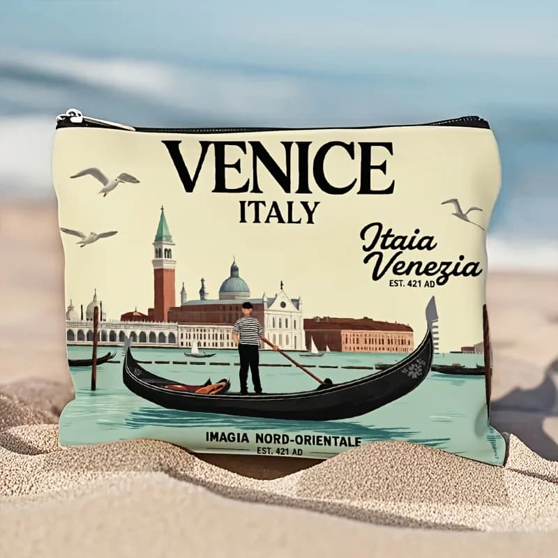 Borsa per il trucco in stile vintage con motivo e testo stampati Veni Italy - Pochette multifunzionale con cerniera per donna, perfetta borsa da viaggio con cerniera, divertente regalo di compleanno