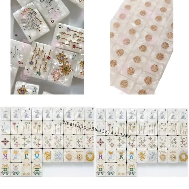 Mother-of-Pearl Pearlescent Acrylic 1-layered Tiles Engraved 160 Mahjong Set Tile American Mahjong for Party Game