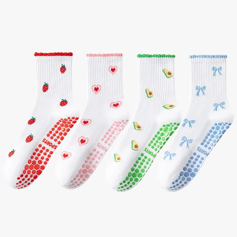2026New Spring Summer Yoga Socks Women Cotton Embroidered Dot Silicone Non-slip Grip Pilates Crew Socks