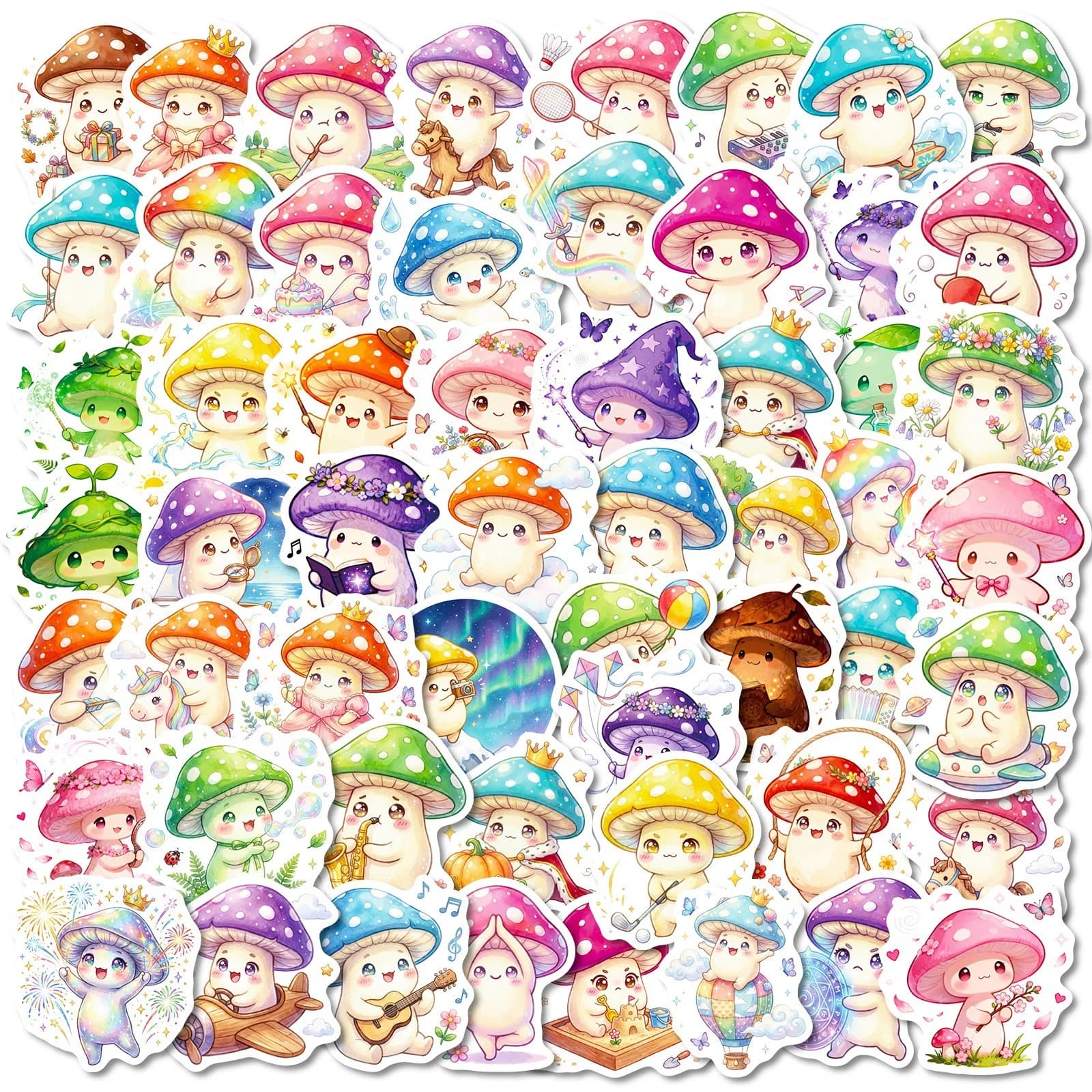 56/112 pezzi adesivi colorati per cartoni animati creativi con funghi fai da te per scatola di cancelleria portapenne scatola per il pranzo telefono portatile chitarra impermeabile