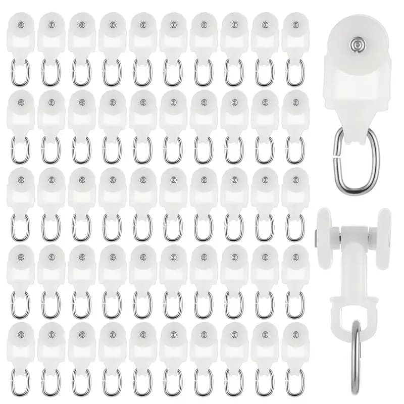 50 pezzi di plastica per binario per tende, aliante, ganci per binario per tende scorrevoli, rulli per binari per tendaggi, finestre, soffitto, puleggia per tende da doccia