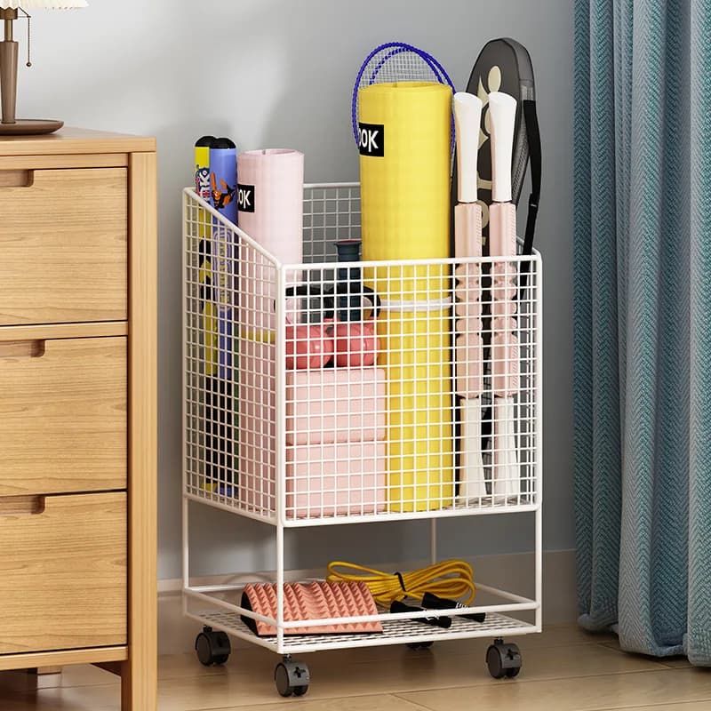 Fitness Equipment Storage Basket Home Use Yoga Mat Dumbbell Rack with Wheels Sports Gear Organizer Slim Shelf Storage Holder