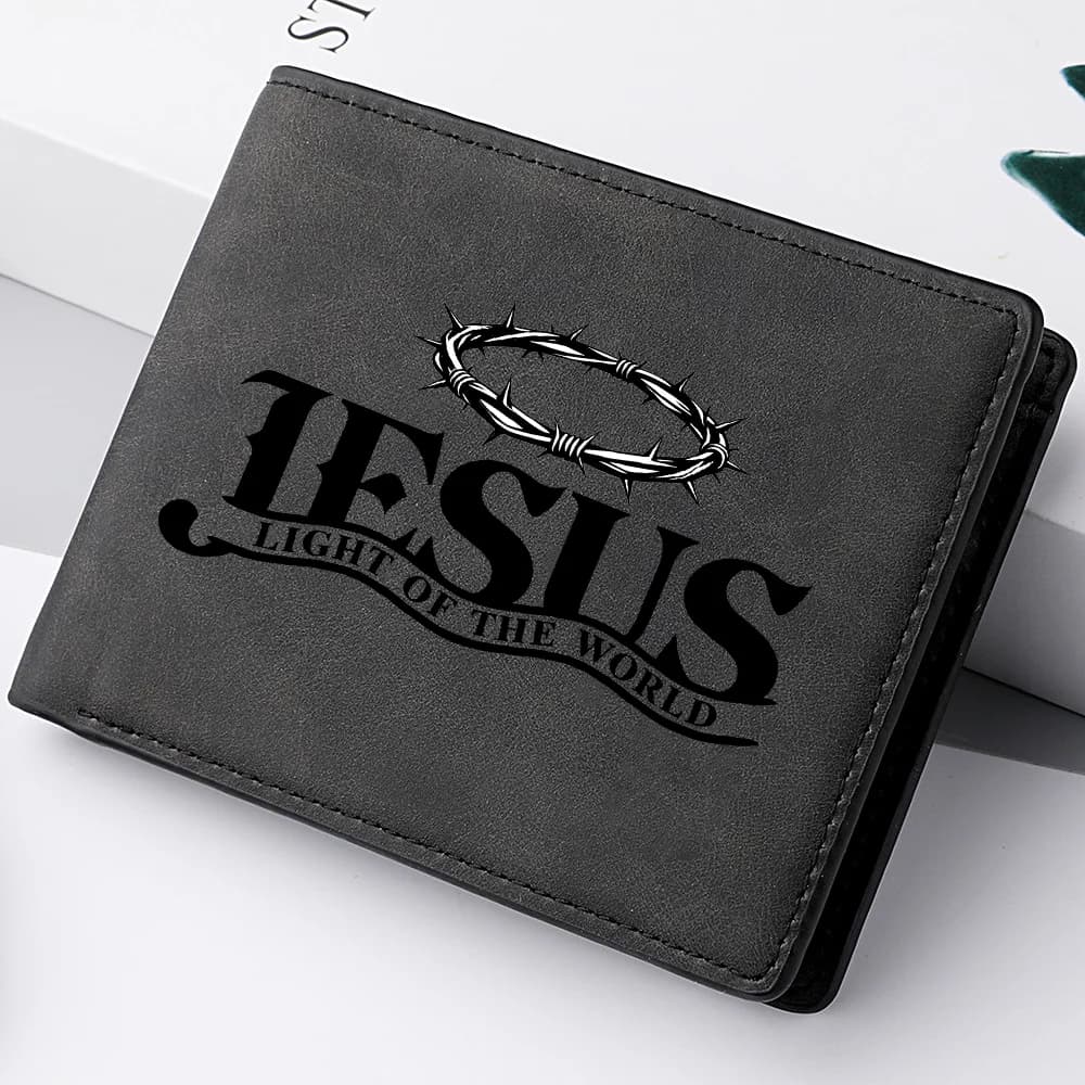 Dibaoleiou Vintage Men's Wallet Suede PU Leather Bifold Credit Card Holder with Jesus Light of the World Crown of Thorns Print