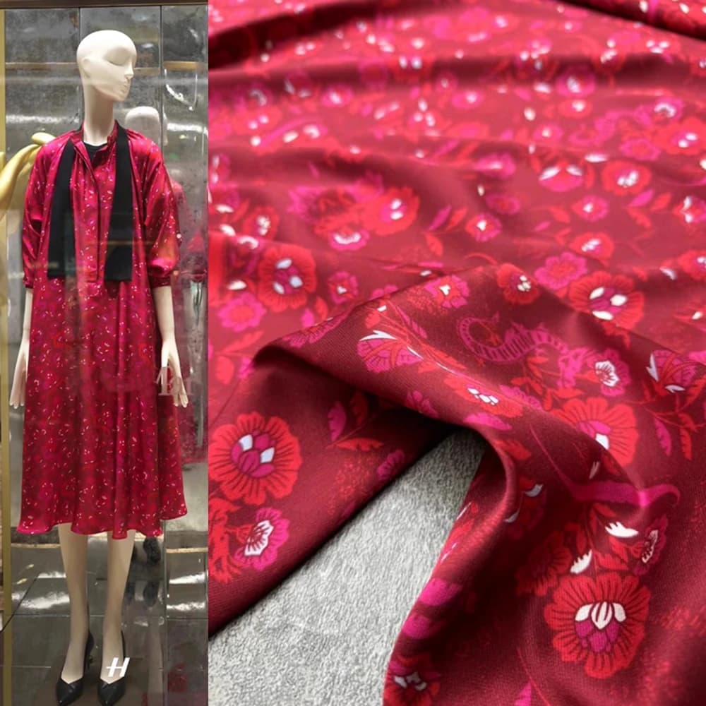 2024 Fashion New Product Red Longteng Entangled Branch Pattern Elastic Twill Silk Summer Dress Shirt Fabric DIY for Sewing Dress
