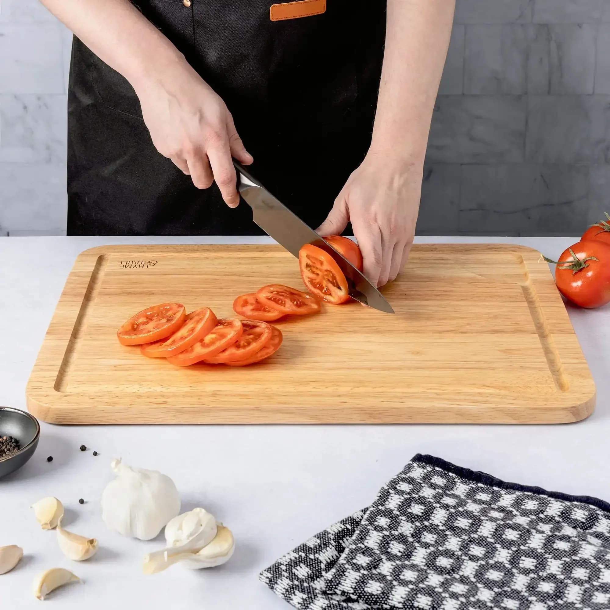 Tagliere extra large da 14"x20" in legno di gomma con impugnature antiscivolo