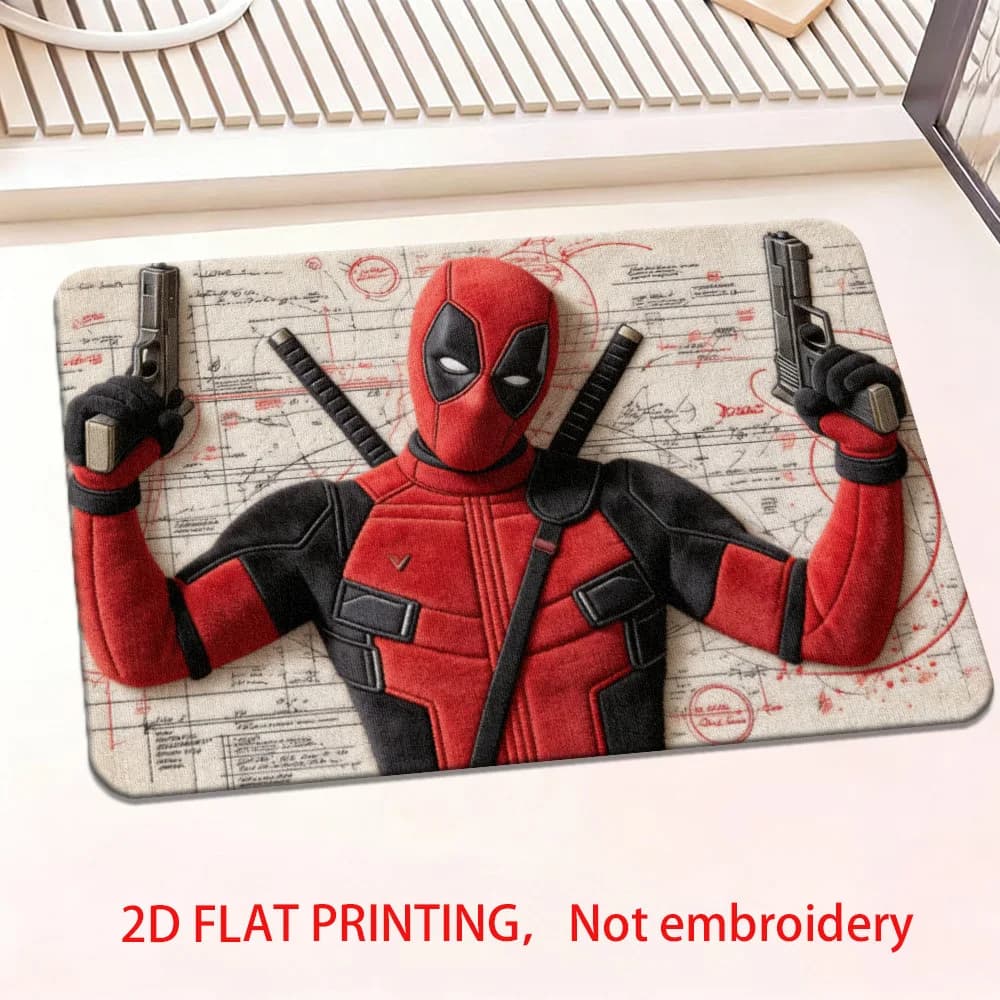 Tappetini 2D piatti in poliestere stampati con Deadpool, design Marvel, antiscivolo e ultra morbidi, 1 pezzo
